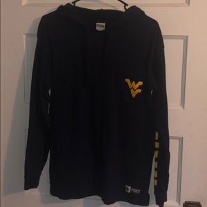 Navy WVU long sleeve with hoodie